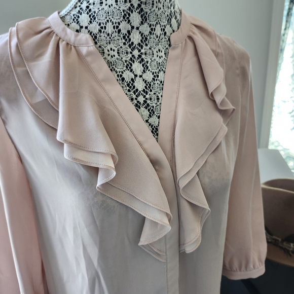 Dynamite Light Pink Ruffle Button Down Shirt - Picture 2 of 4